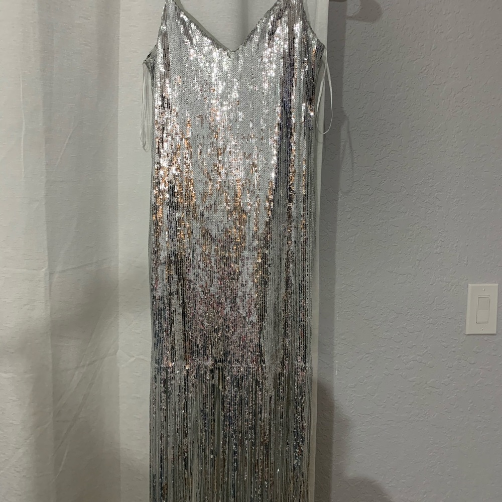 Silver sequin tassel dress